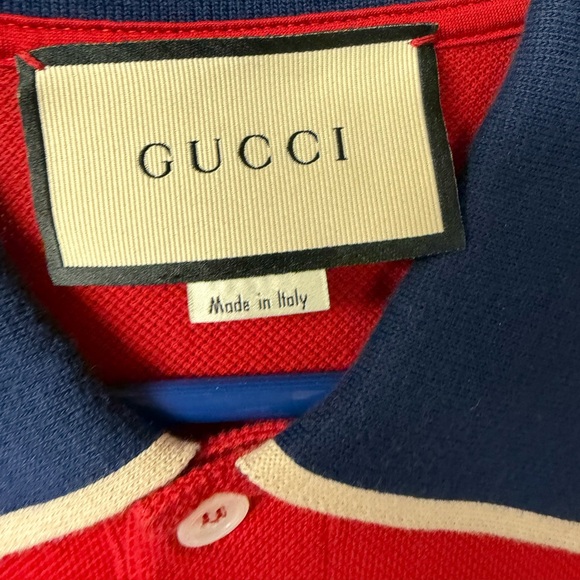 Gucci Logo Men's Red Polo with Navy Accents - Picture 2 of 7